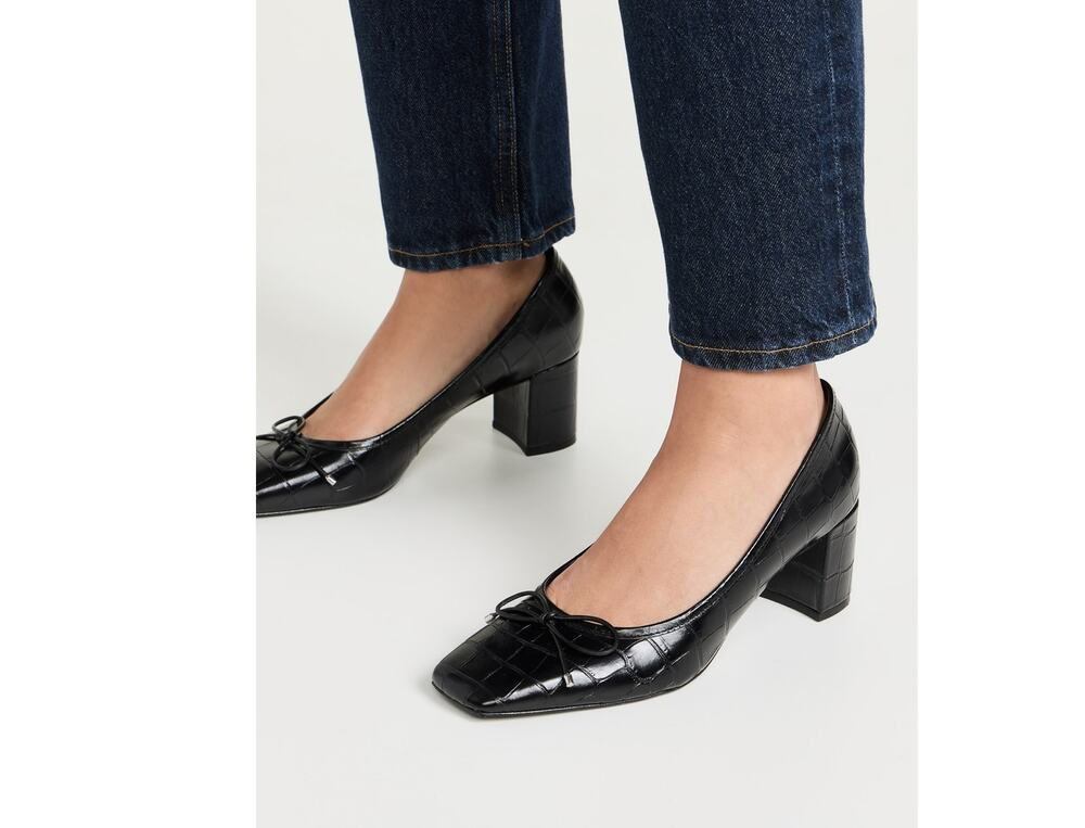 NWT Schutz Arissa Black Leather Croco Block Heel Pumps, 8, Work Corporate